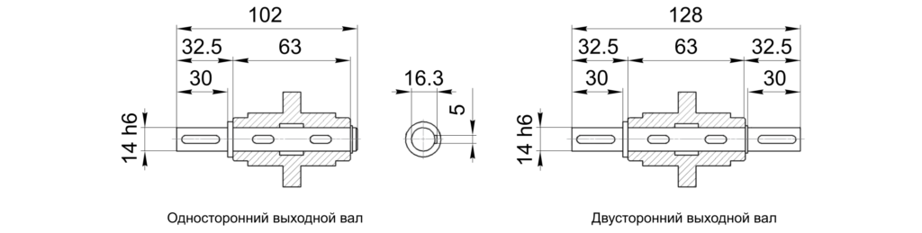 Размеры выходных валов NMRV 030